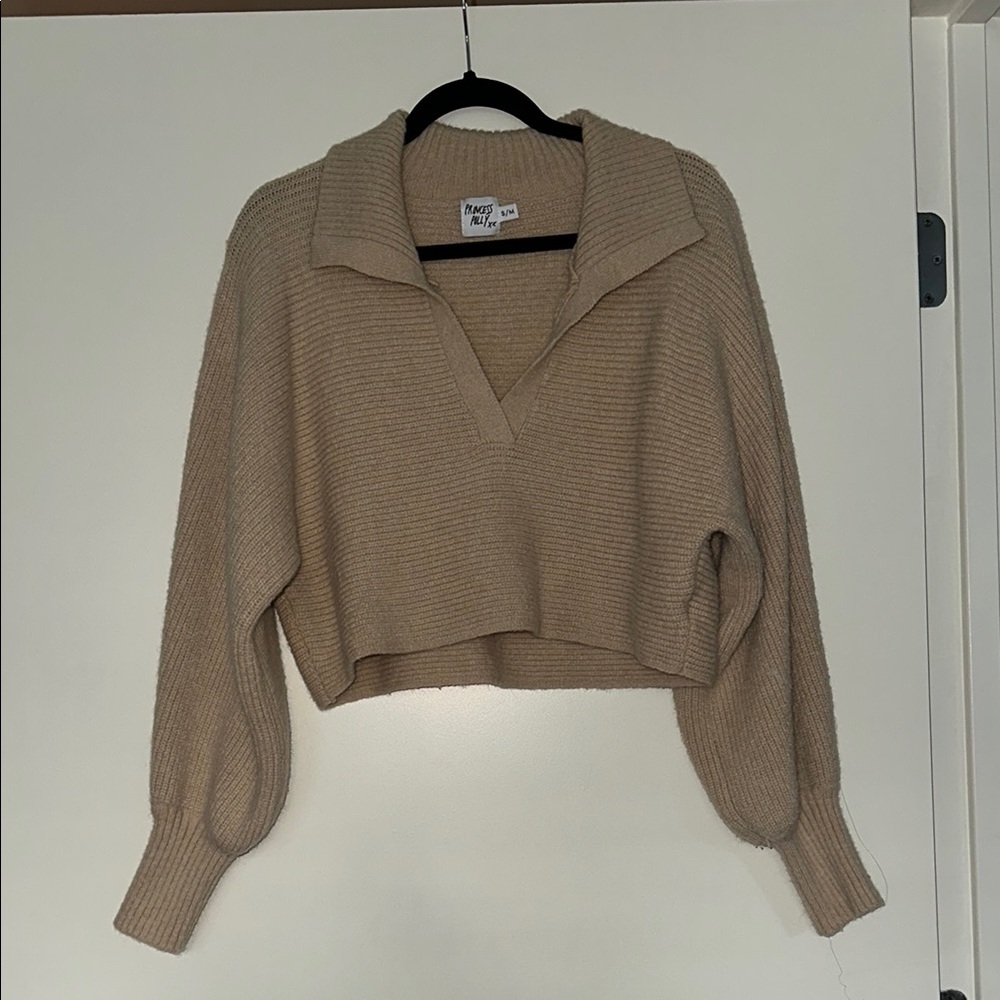Tan Ribbed Knit Sweater